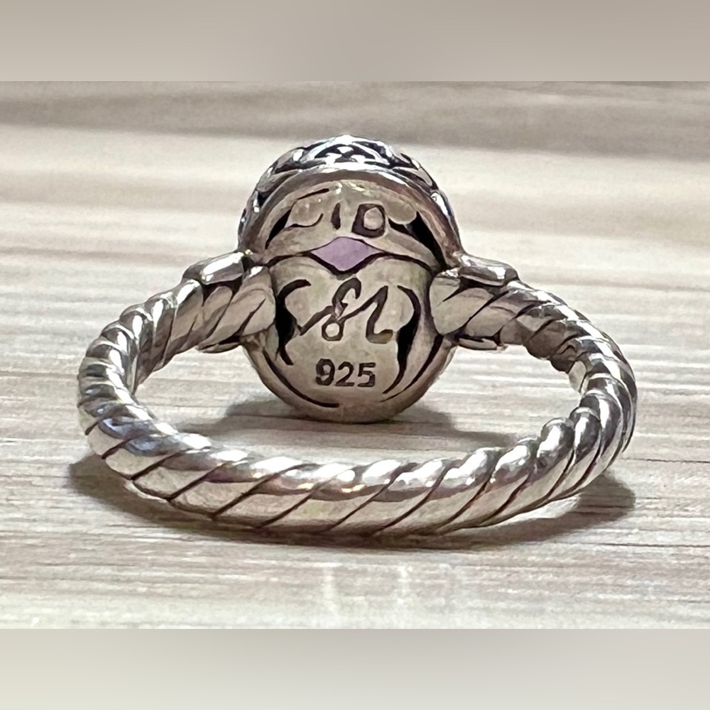 Vintage Designer Signed M ID Sterling Silver Twisted Cable Amethyst Ring, Size 5 - Picture 4 of 9